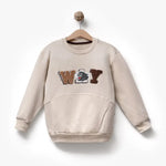 Erkek çocuk hayvan desenli bej sweatshirt.