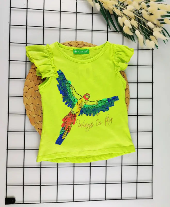 Papağan görselli limon yeşili tişört.