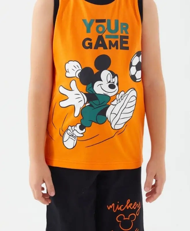 Mickey Mouse futbol temalı çocuk turuncu atlet.
